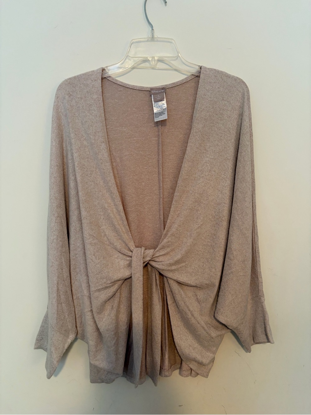 Chico's Taupe Front-Knot Open Cardigan